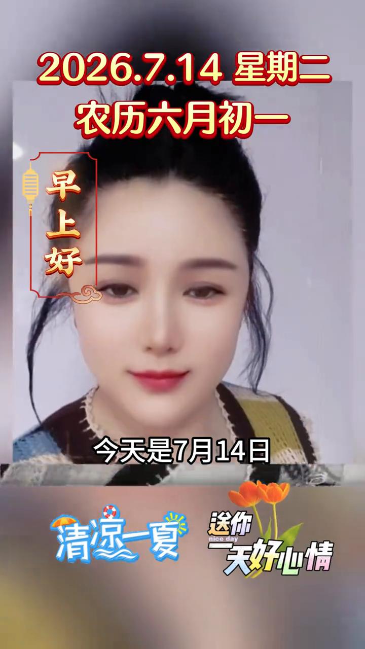 农历六月初一，送你清凉一夏，一天好心情。
今天是7月14日，早上好！七月骄阳红似