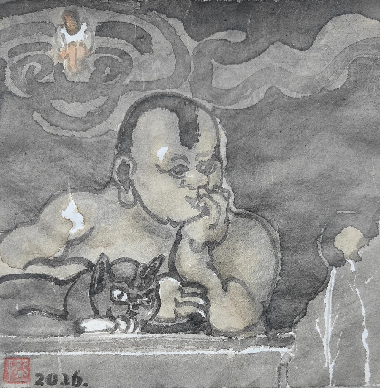 碗子的潜意识水墨《心游系列.思》