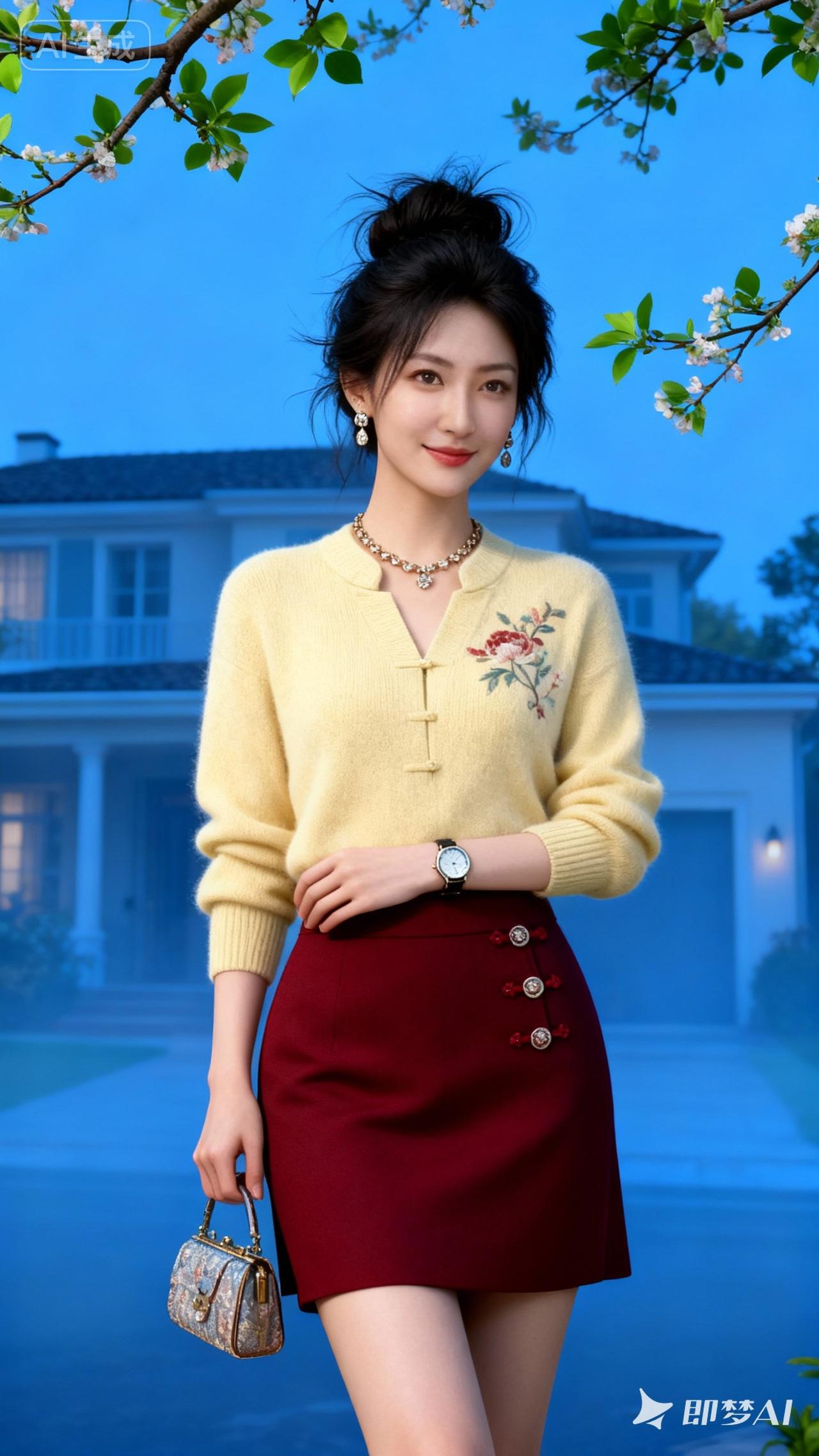 春日穿搭指南：复古毛衣+酒红色短裙，优雅气质满分！🌸👗