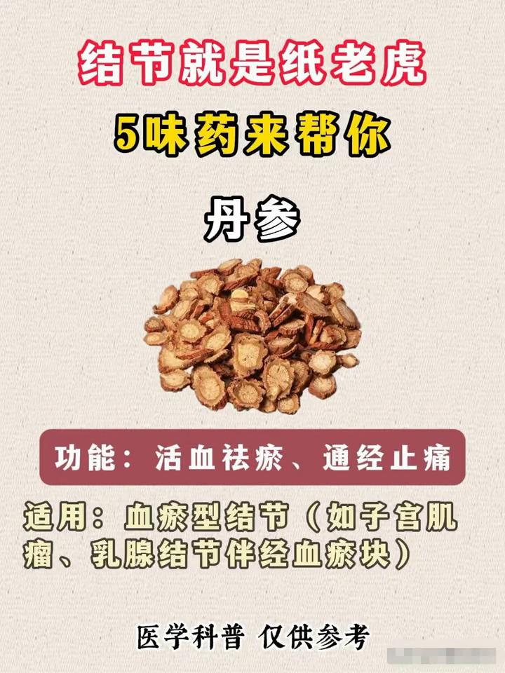 结节就是纸老虎，5味药来帮你。
·夏枯草：功能：清肝泻火，散结消肿。适用：甲状腺