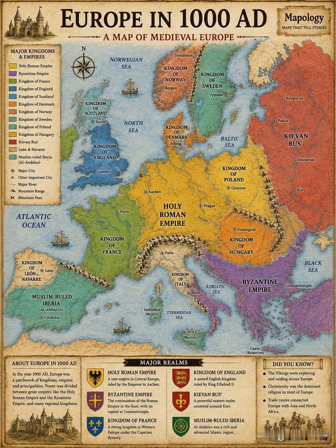 🏰 公元1000年的西欧与中欧 🌍
 
一千年前，法兰西、英格兰与匈牙利所处