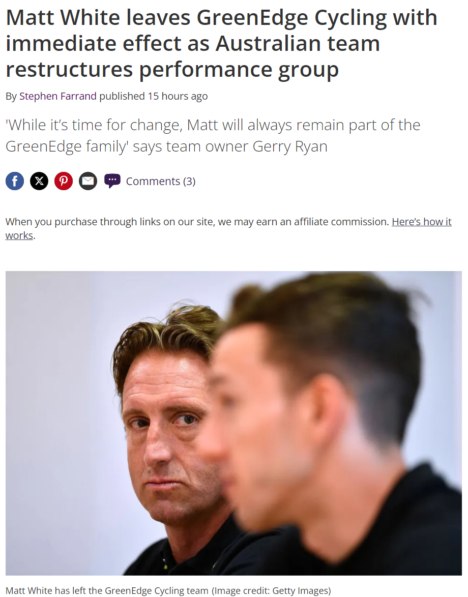 绿刃车队的体育主管马特-怀特离队了。我觉得他和尼尔-斯蒂芬斯（Neil Step