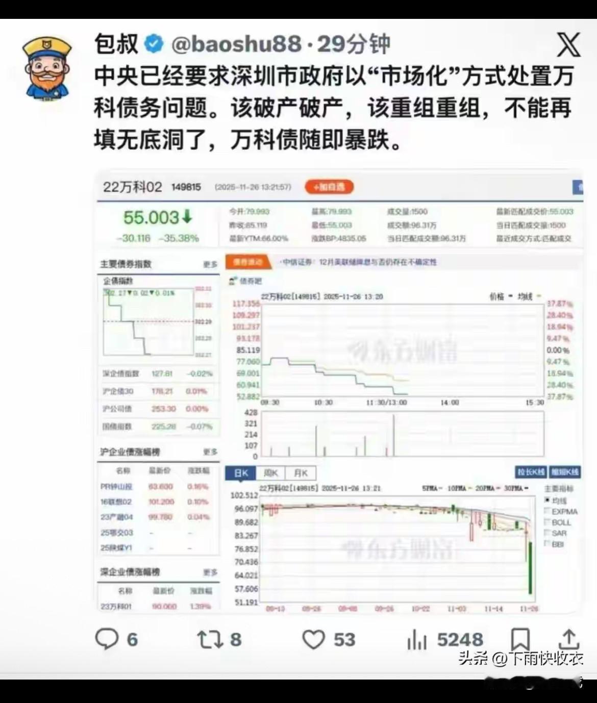 如果万科这事是真的，那可能预示着已经无力再救助持续亏损的国有企业，极有可能重现上