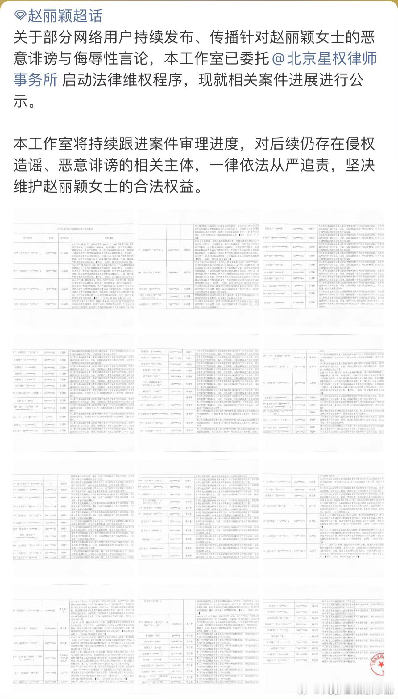 赵丽颖工作室公布告黑维权进展 
