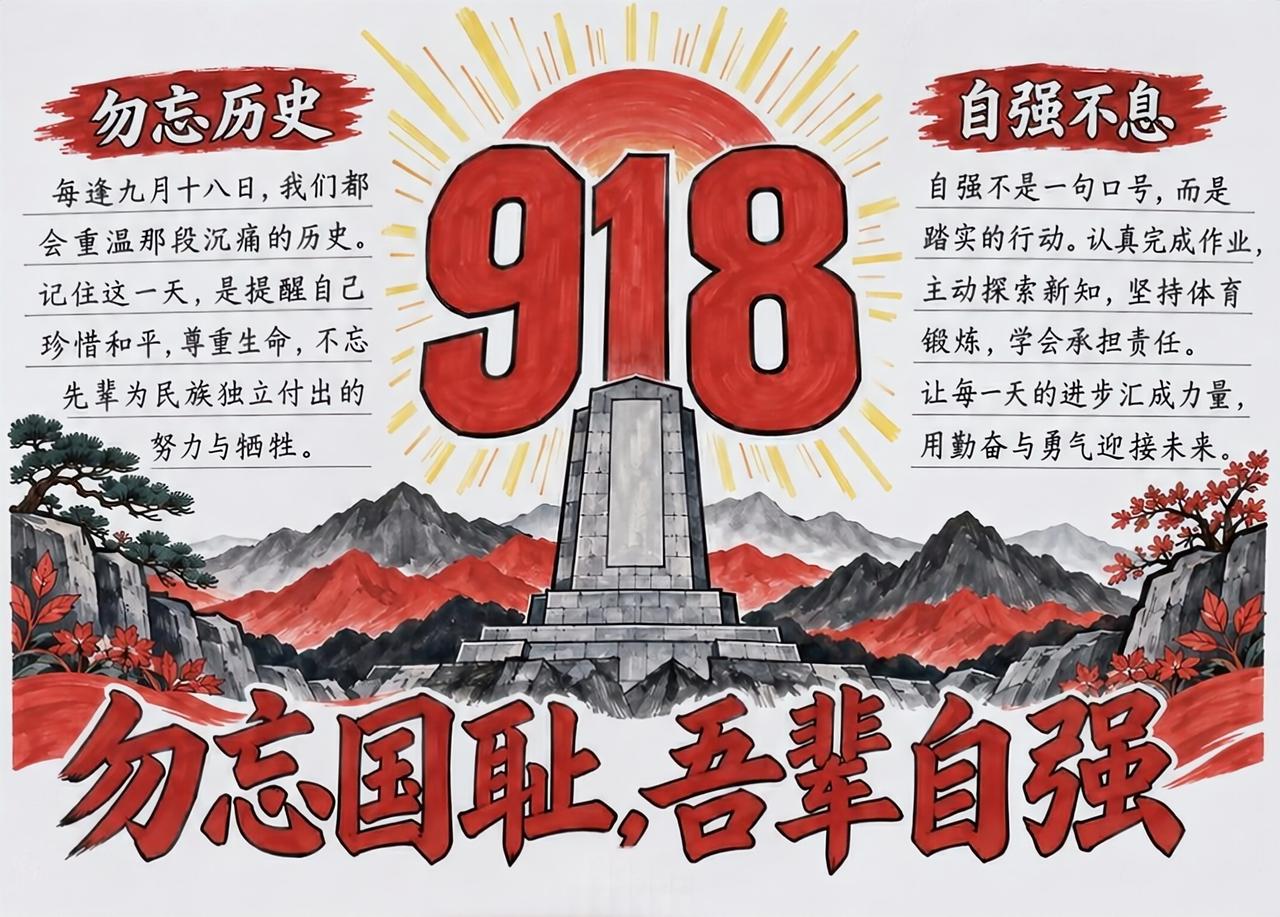 中小学语文手抄报，《九一八事变》主题手抄报，收藏参考学习