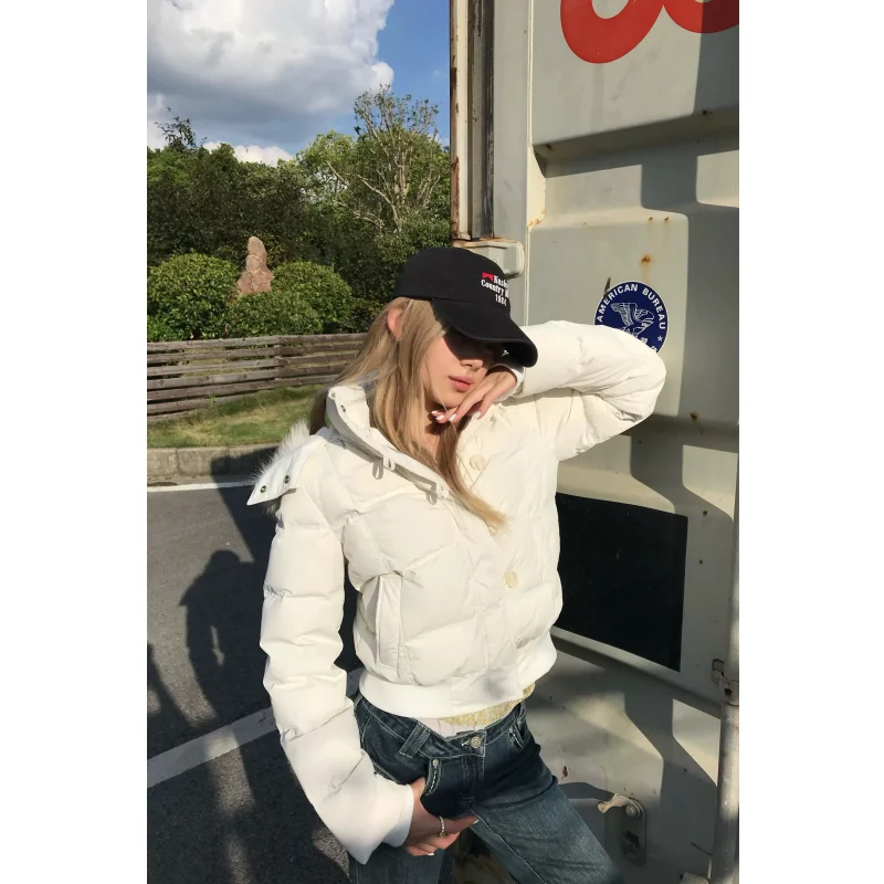 可拆卸毛领短款棉服！韩系感拉满🔒