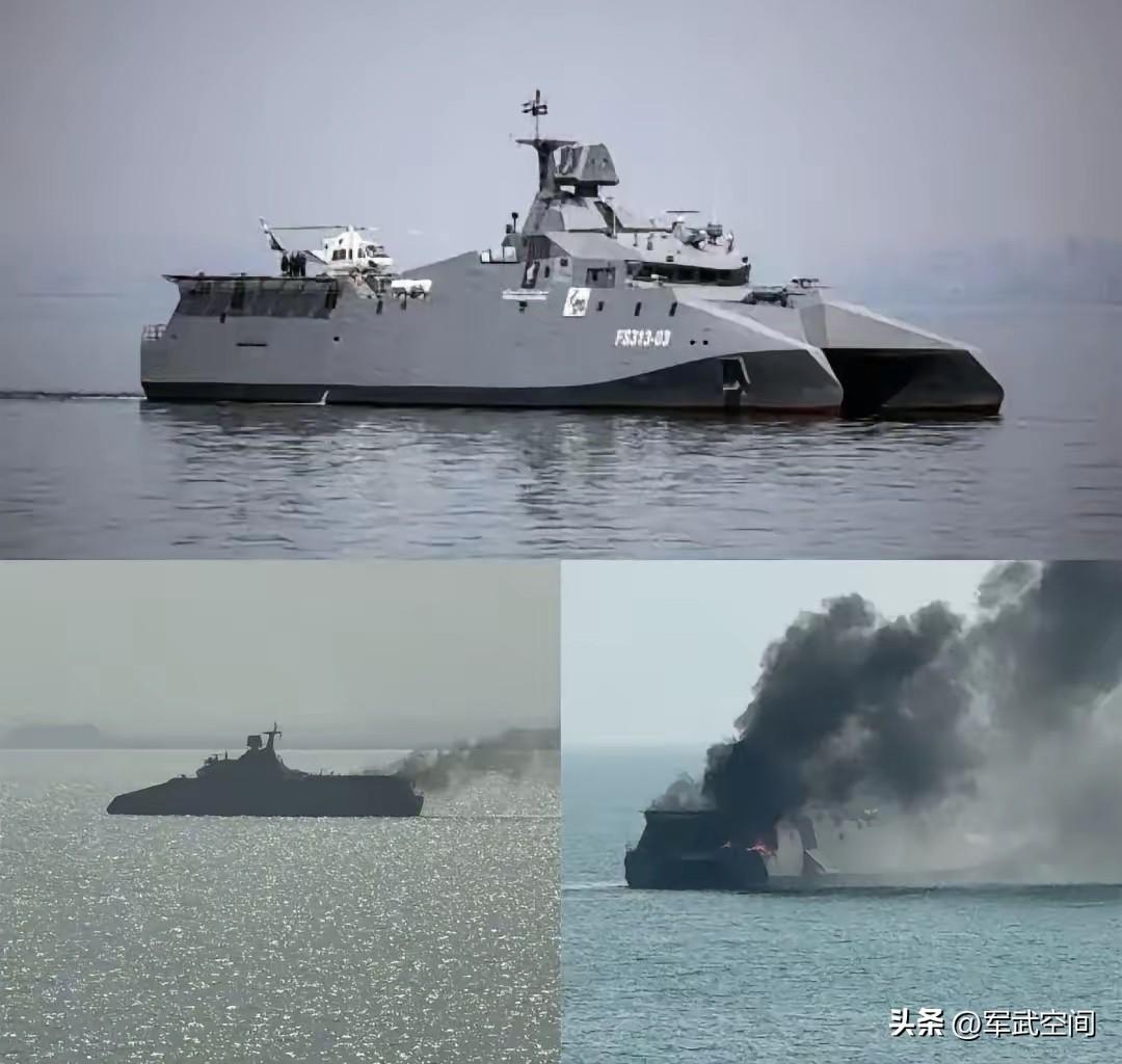 伊朗科幻护卫舰“设拉子”号，被美国导弹击中。
3月4日，伊朗新型双体导弹护卫舰，