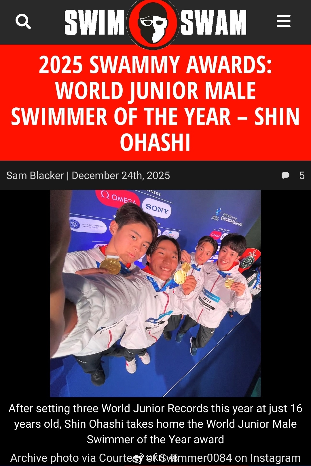 SwimSwan年度最佳青少年男子运动员奖-🇯🇵大桥信荣誉提名🇬🇧Fil