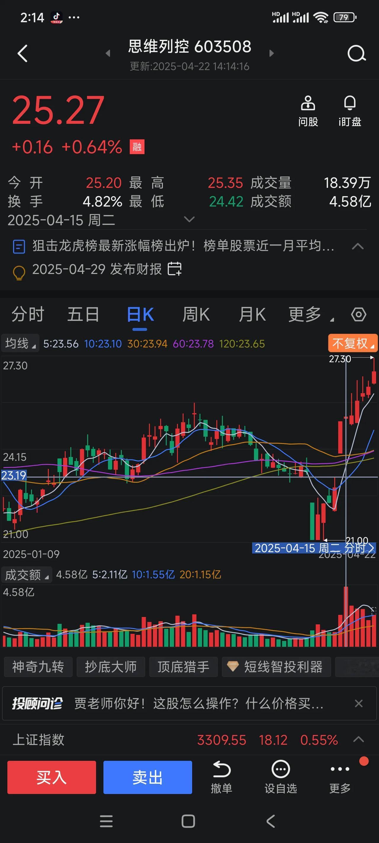 今日思维列控603508强势上涨，买入时机已到！