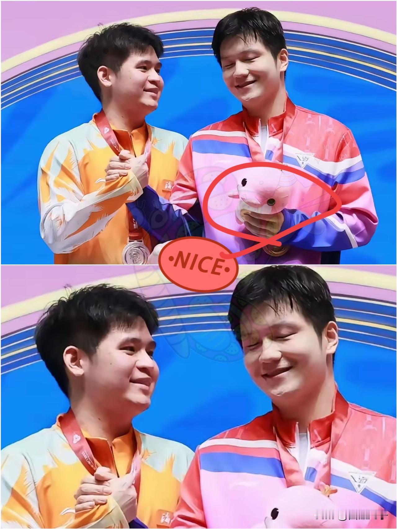 到底是谁拍的这张照片，必须要给摄像师加鸡腿
​这张照片里林诗栋终于和自己的偶像站