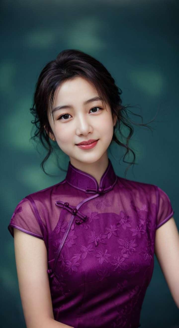 AI扩图 AI紫裙旗袍韵