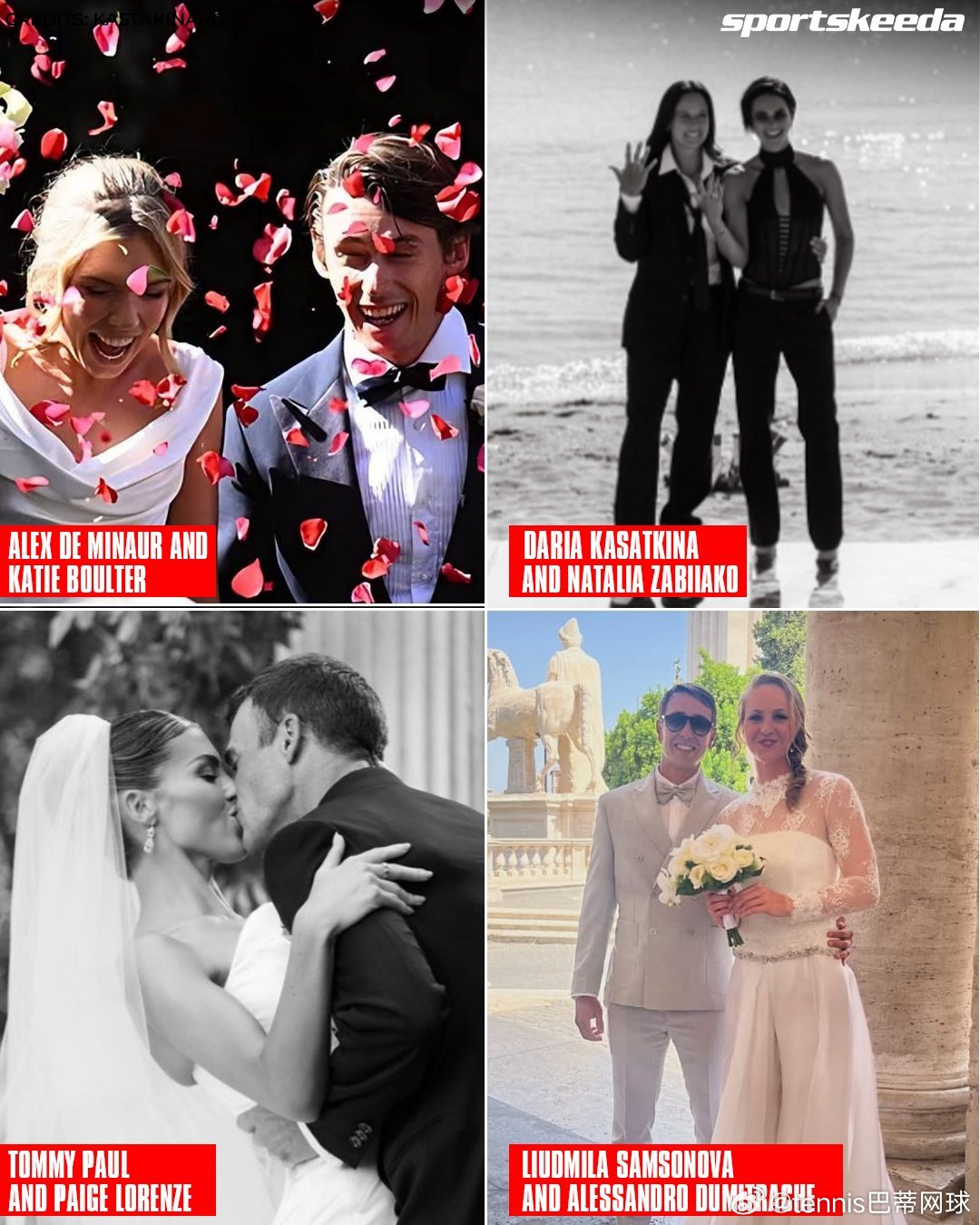 七月的网坛爱意弥漫，一共有四对网球情侣步入婚姻殿堂。💍🎾❤️美网2026wt
