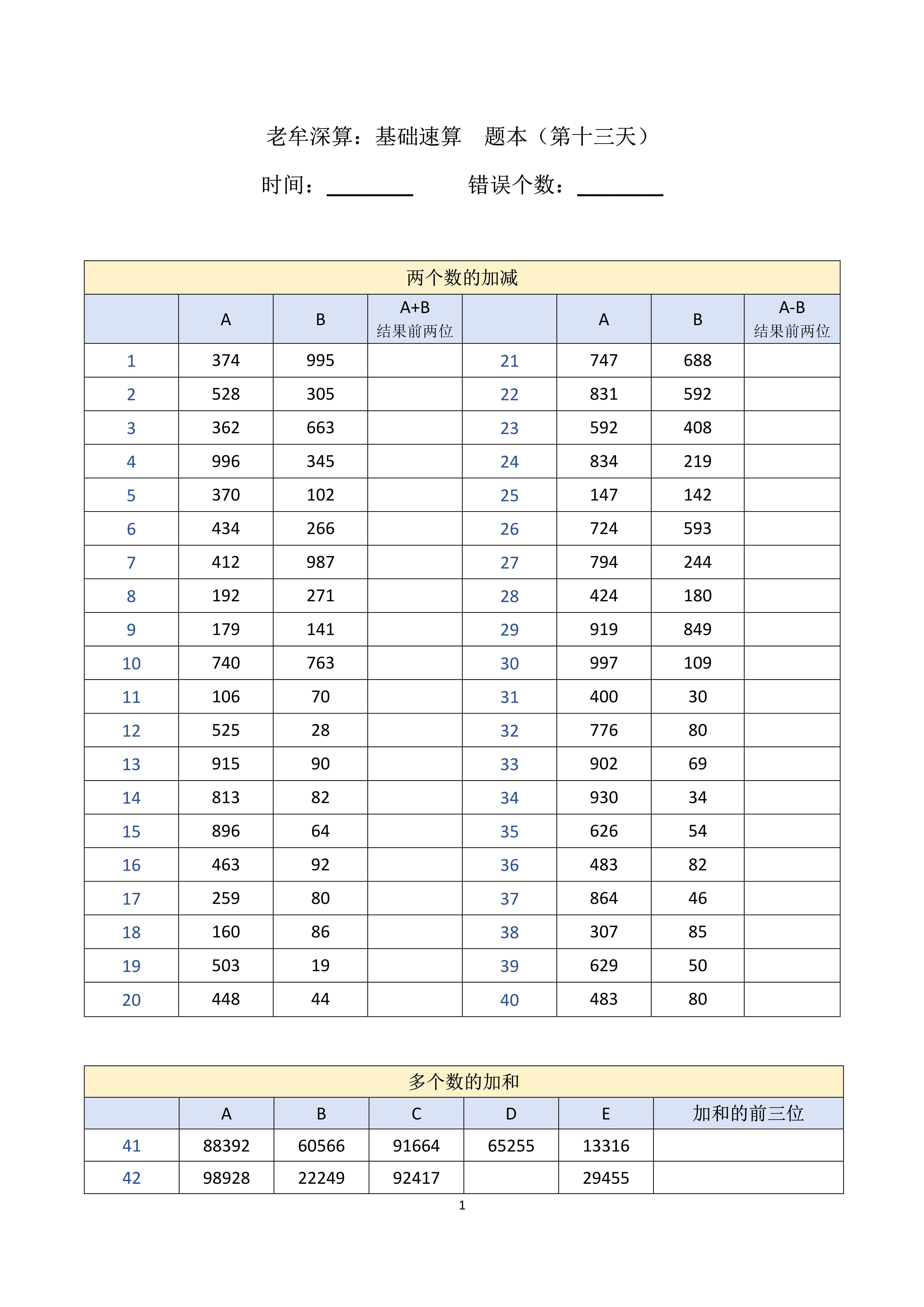 国考省考 老牟深算-基础速算（第十三天）打卡：时间+错误个数 ​​​