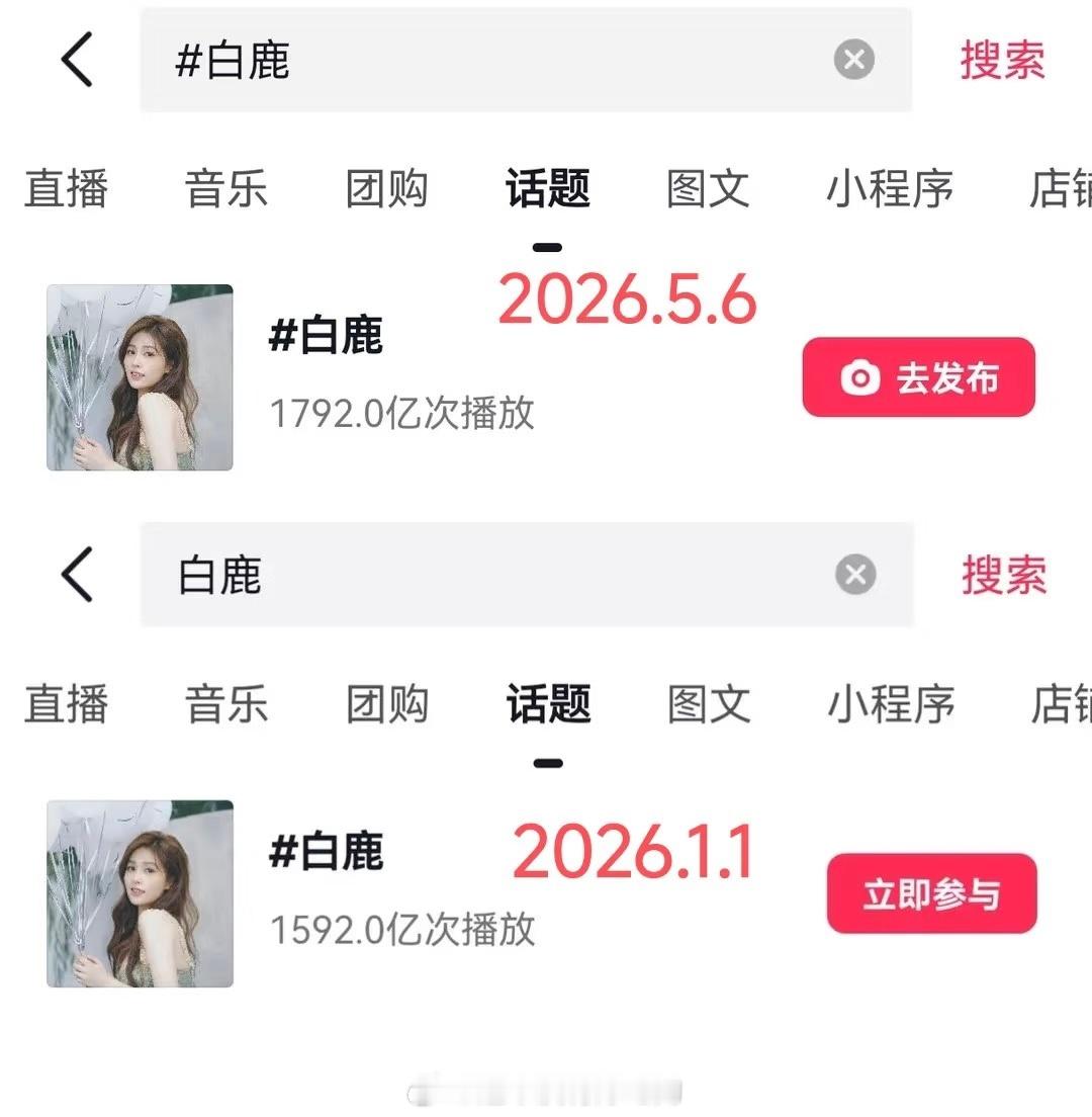 白鹿抖话题播放量5个月新增了200亿这个涨速和播剧时都差不多了这段时间抖也涨了1
