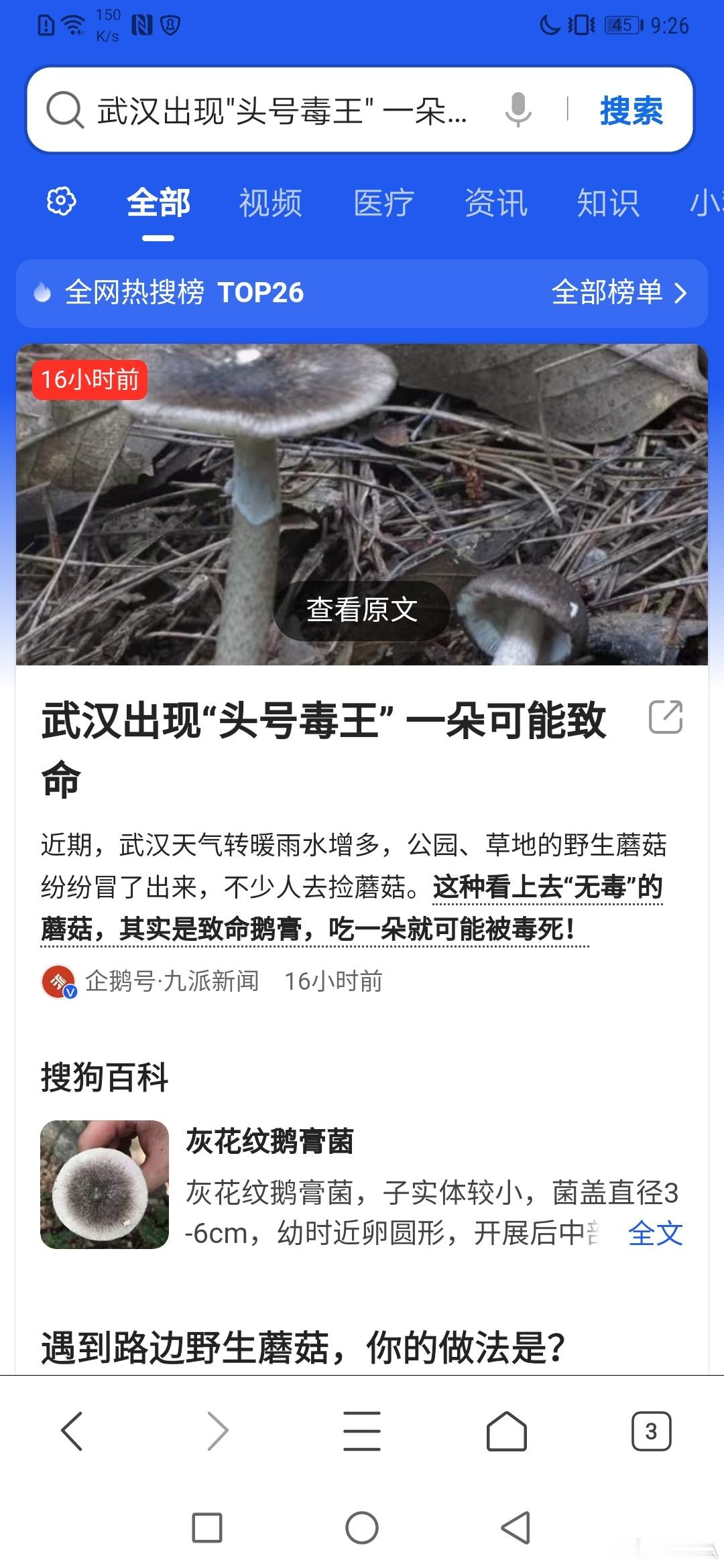 野外蘑菇休乱采，无毒剧毒难分开。头号毒王鹅膏菌，一朵致命进棺材。 