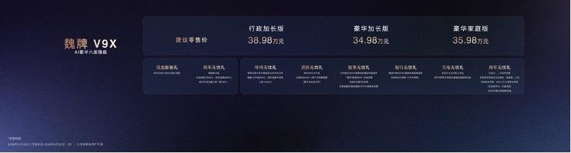 官方指导价34.98万元起，魏牌基于归元S平台打造的首款豪华六座旗舰车型魏牌V9