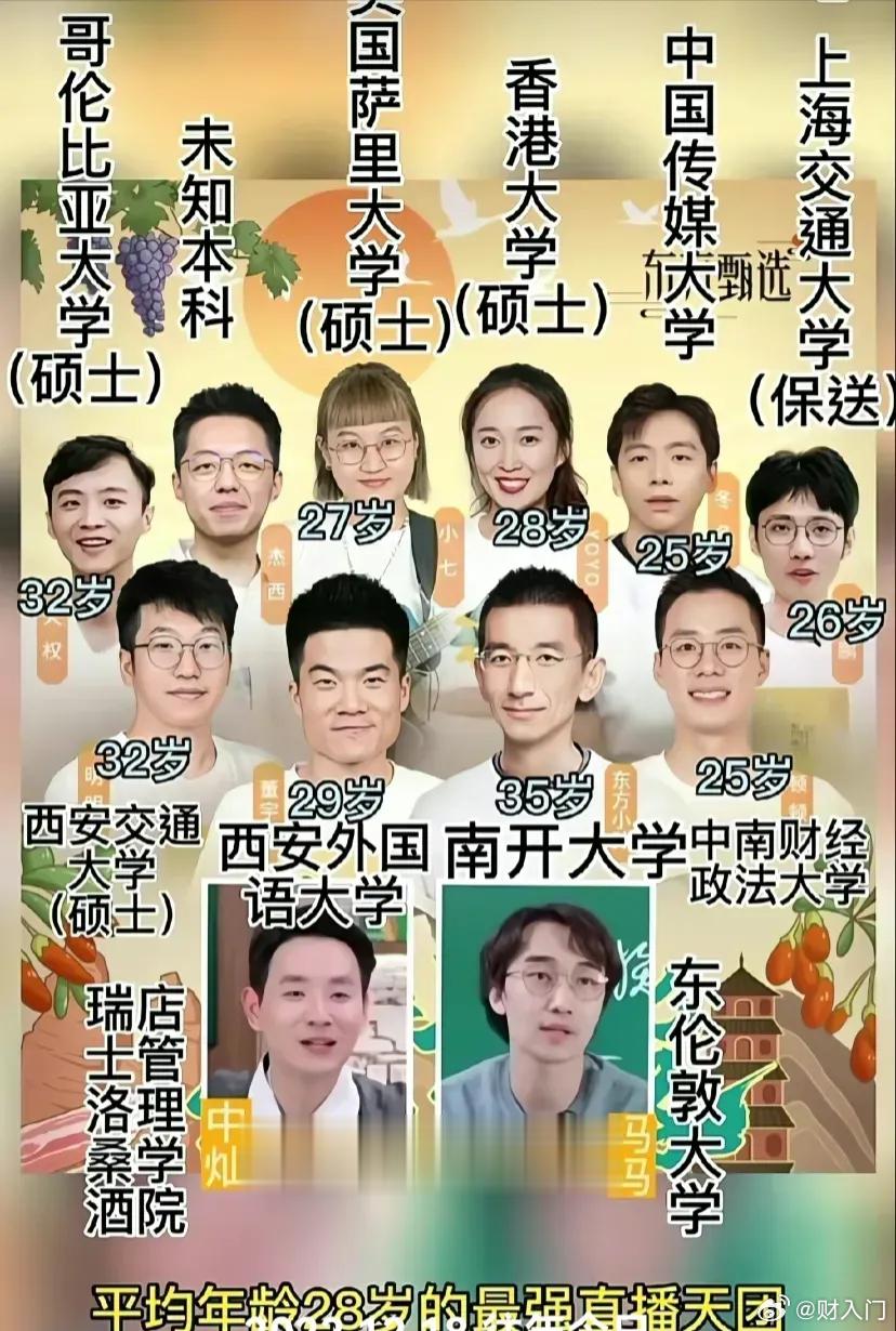 东方甄选直播团队成员的毕业院校，都是高学历人才啊。 ​​​