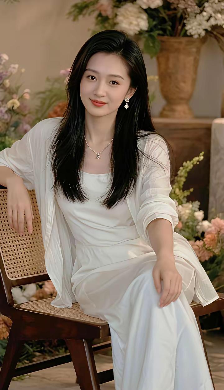 优雅白裙少女，静坐花海间，温柔如水。分享一张安静时光的照片