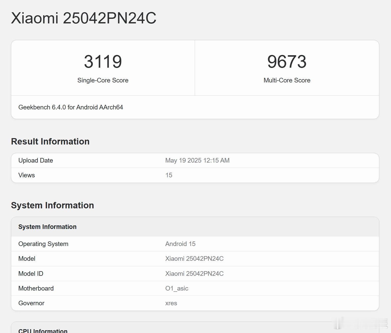 小米玄戒 O1 GeekBench单核跑分 3119，多核跑分 9673 ，这性