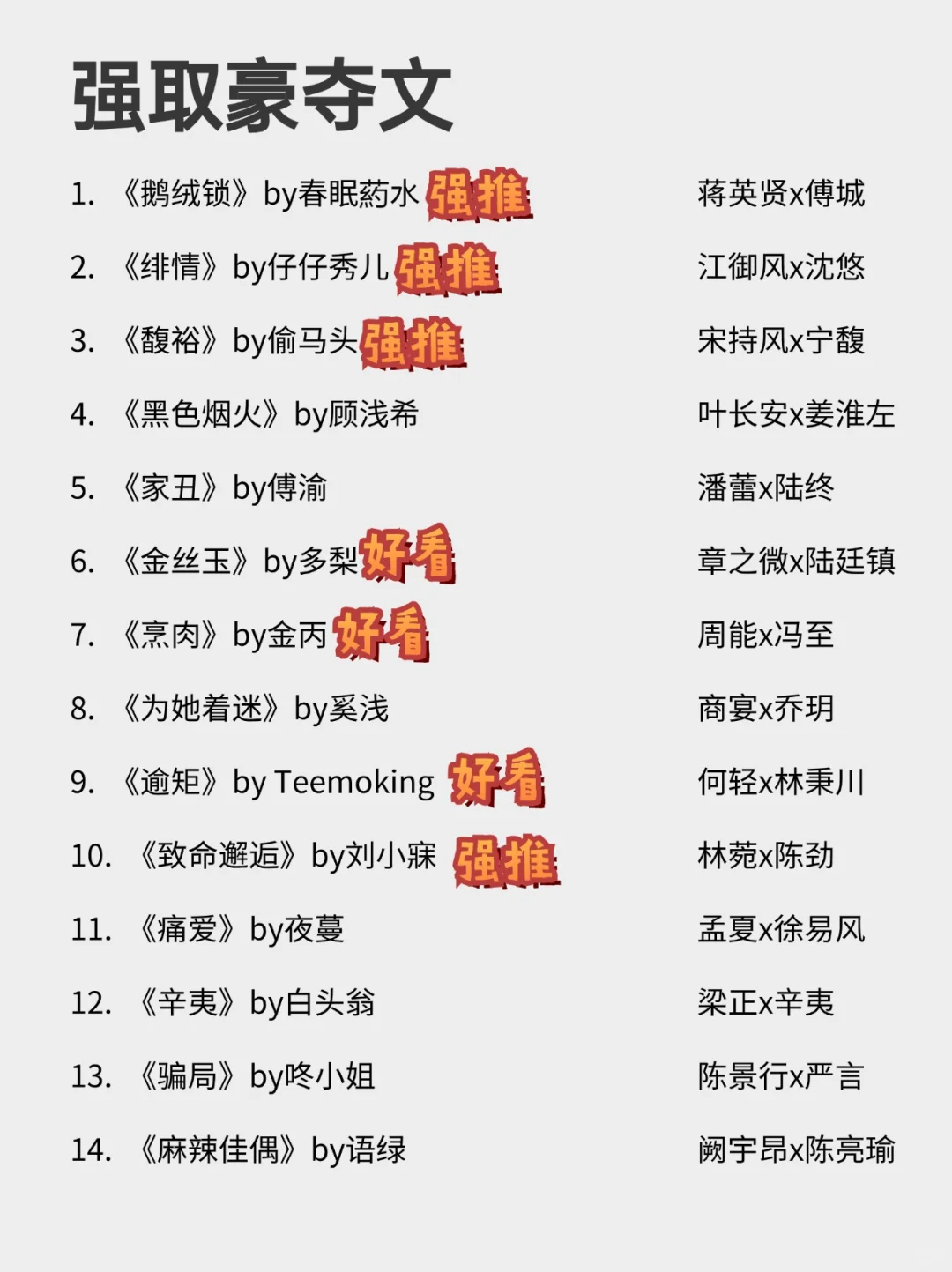谁懂强取豪夺文的快乐，27本风批又深情！！