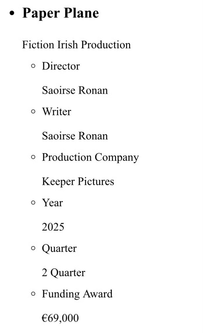 西尔莎·罗南将撰写她的首部短片《纸飞机》剧本，并执导该影片。 