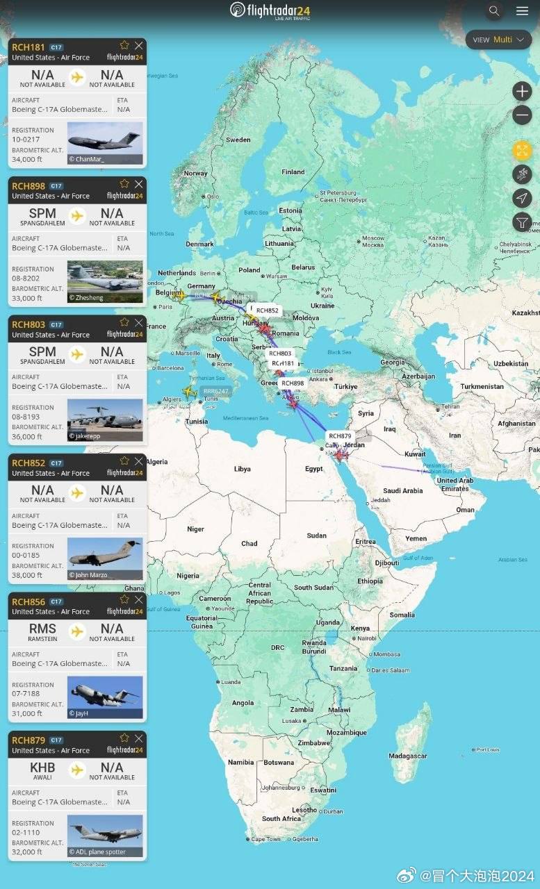 更多关于美国军事行动的信息：向中东的空运力度加大过去24小时内，美国向中东的空运