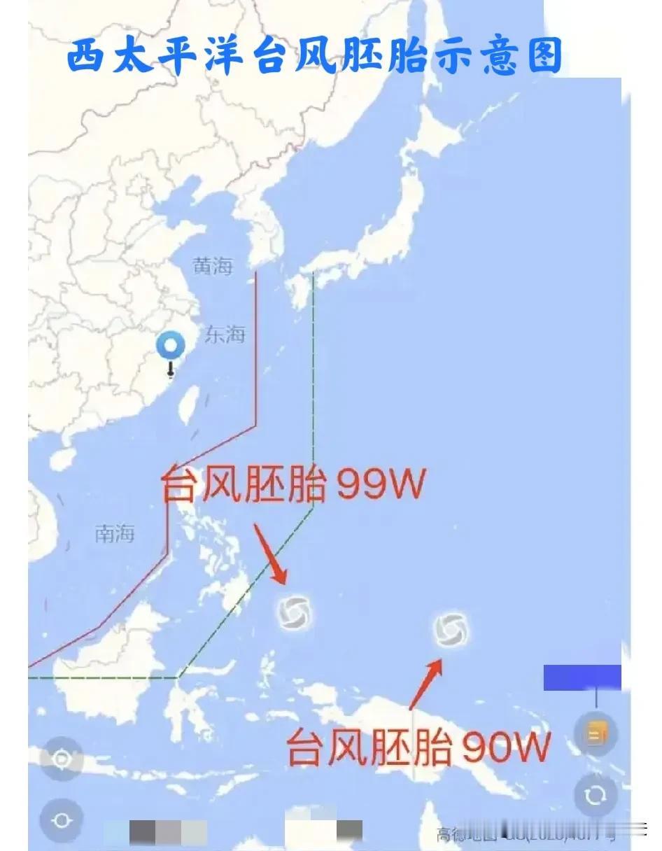 网友们：根据网上公开台风路径信息显示，菲律宾附近海域，活动着两个云团，其中99W