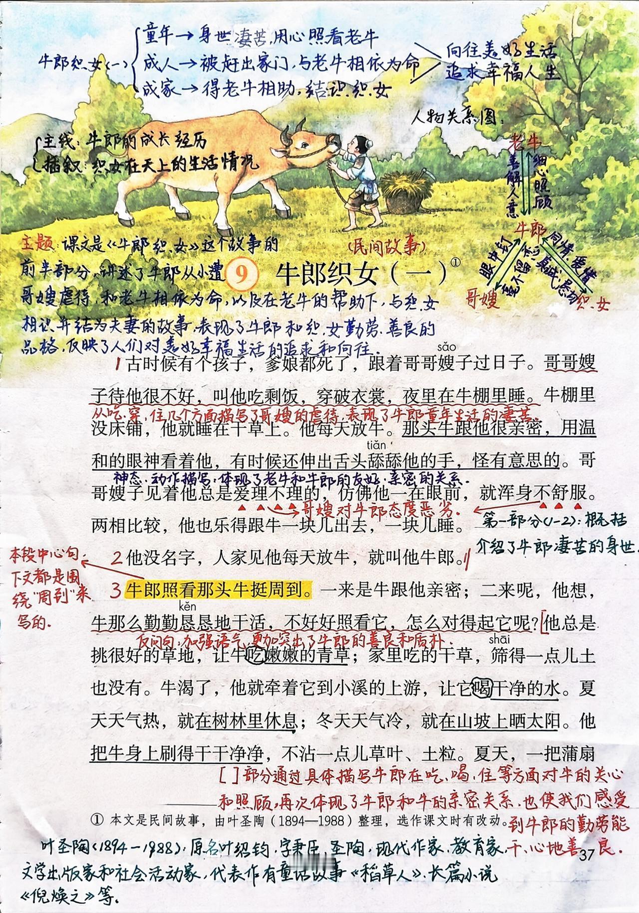 五年级上册语文，第三单元第9课《牛郎织女(一)》课堂笔记，收藏备用