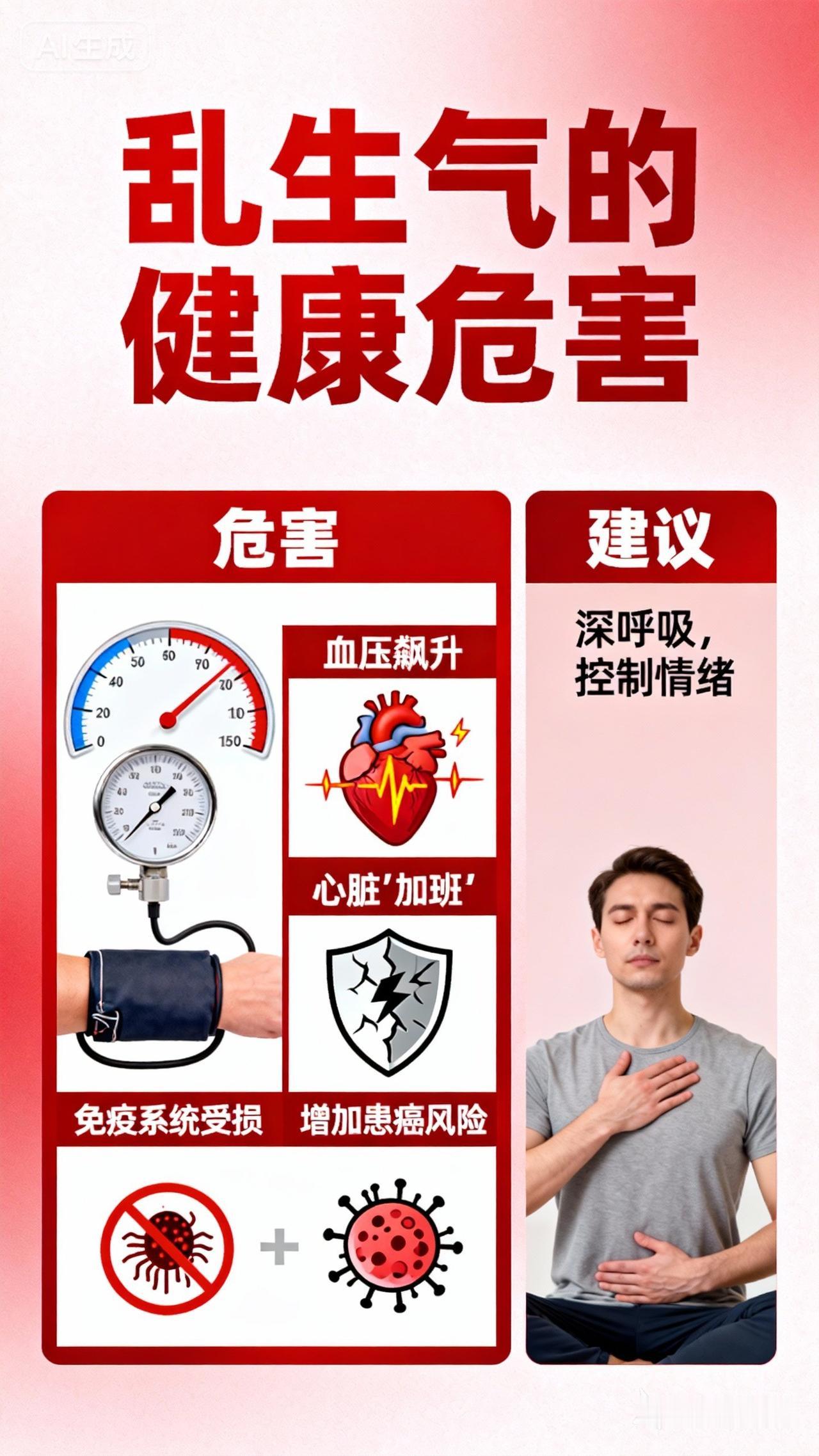 经常动怒不仅会让血压飙升、心脏加班，还会搞垮免疫系统，甚至增加患癌风险。
 
所