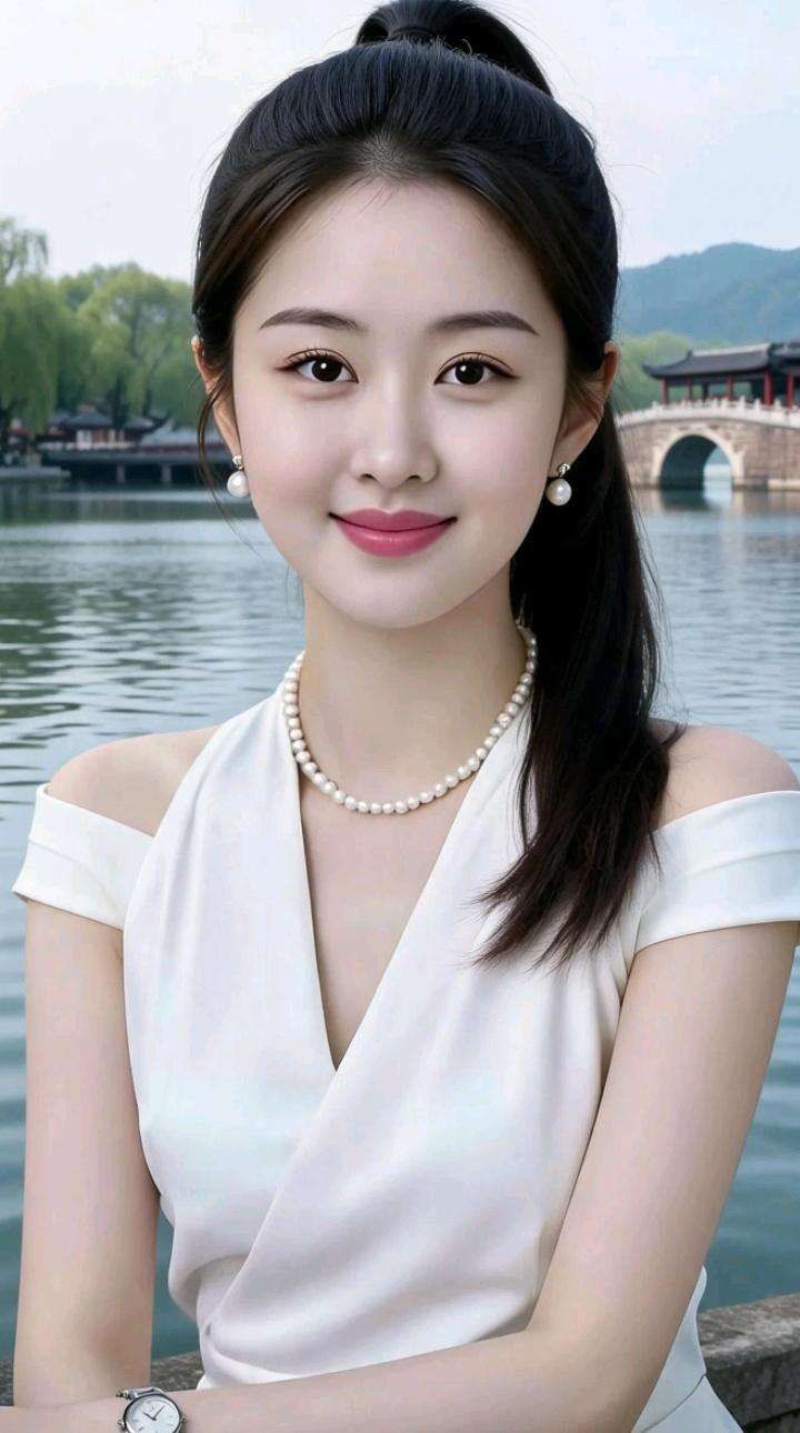 这位女士在湖边微笑。你觉着，什么才是女人真正的幸福 永远优雅的女人 女性内心幸福