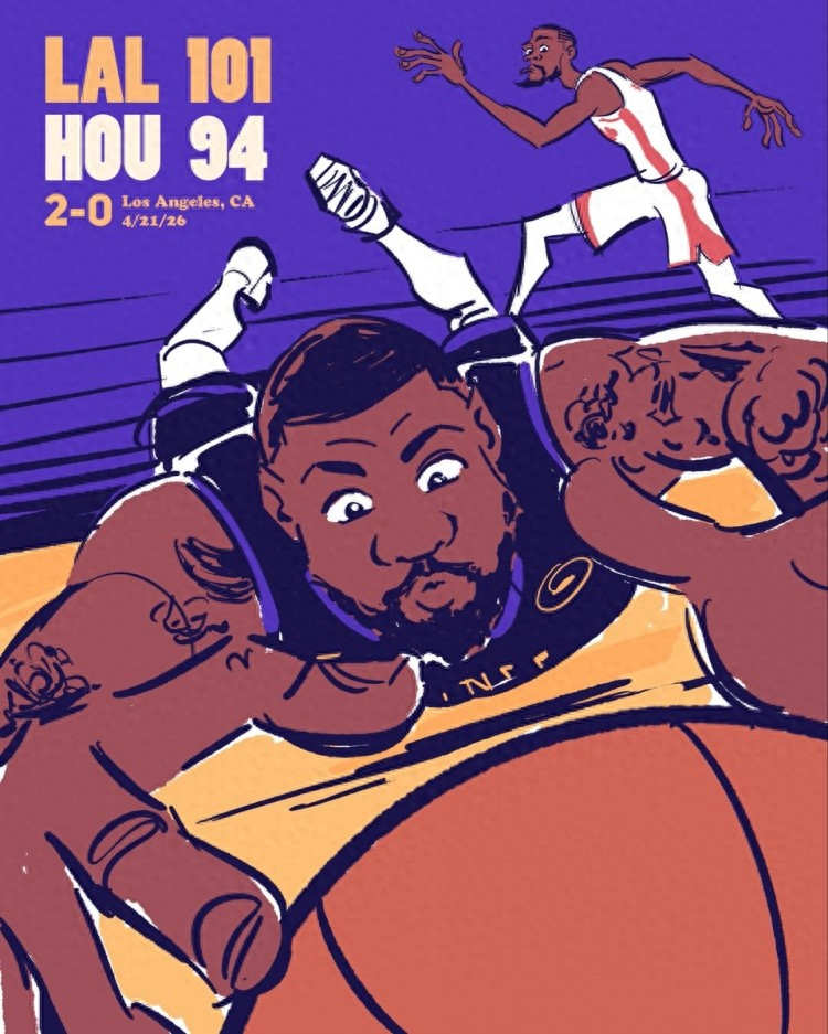 【🎨插画师Jack Perkins笔下的湖人G2胜利时刻🏀】这幅画记录了湖人