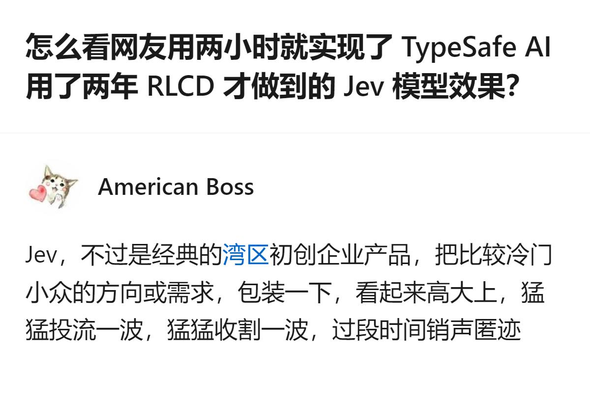 从现有信息看，TypeSafe AI 花两年开发的 Jev 模型，被网友用两小时