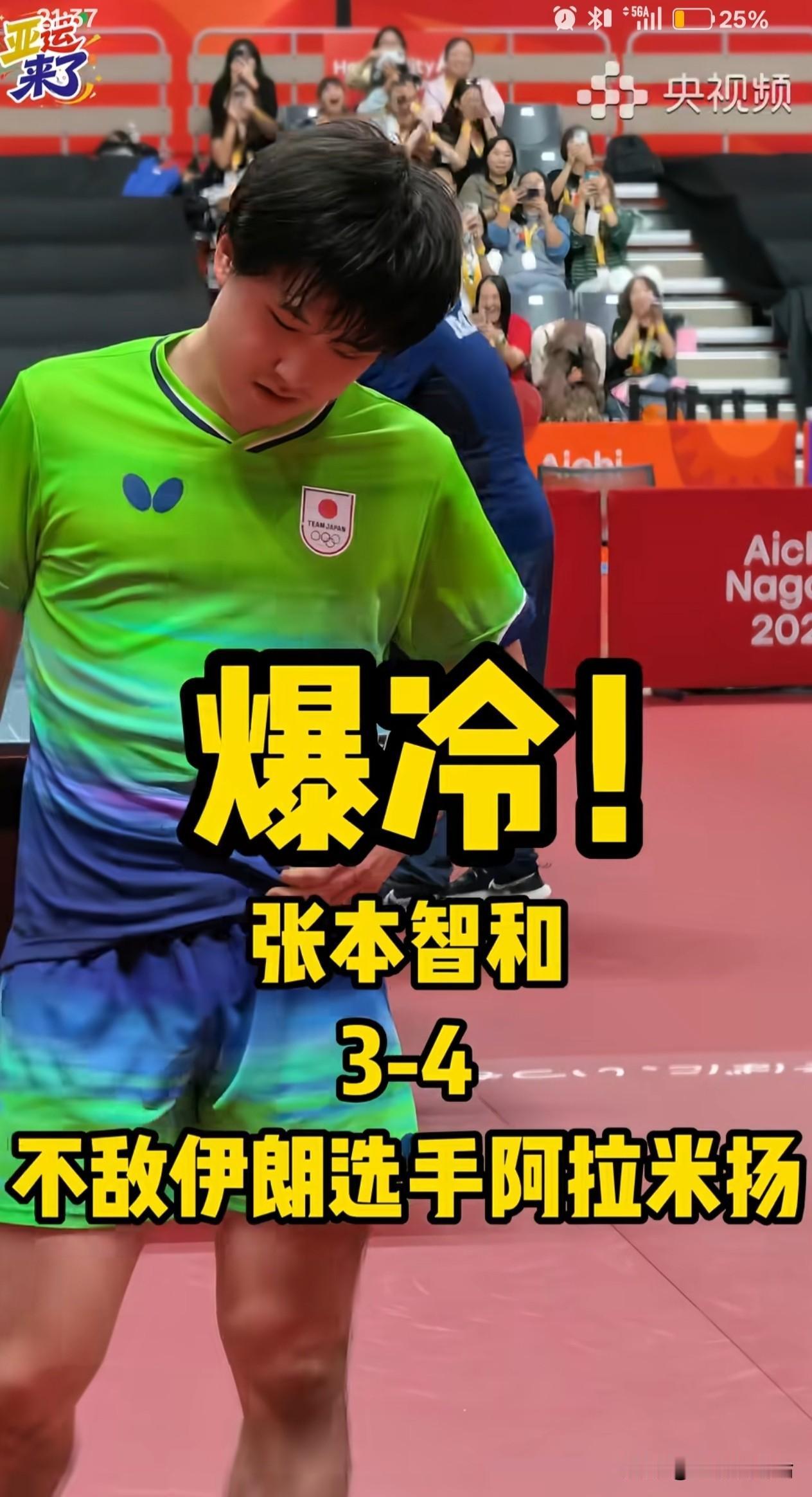 张本智和 3:4 不敌伊朗选手阿基米扬，暴冷出局无缘男单四强！张本智和原本把自己