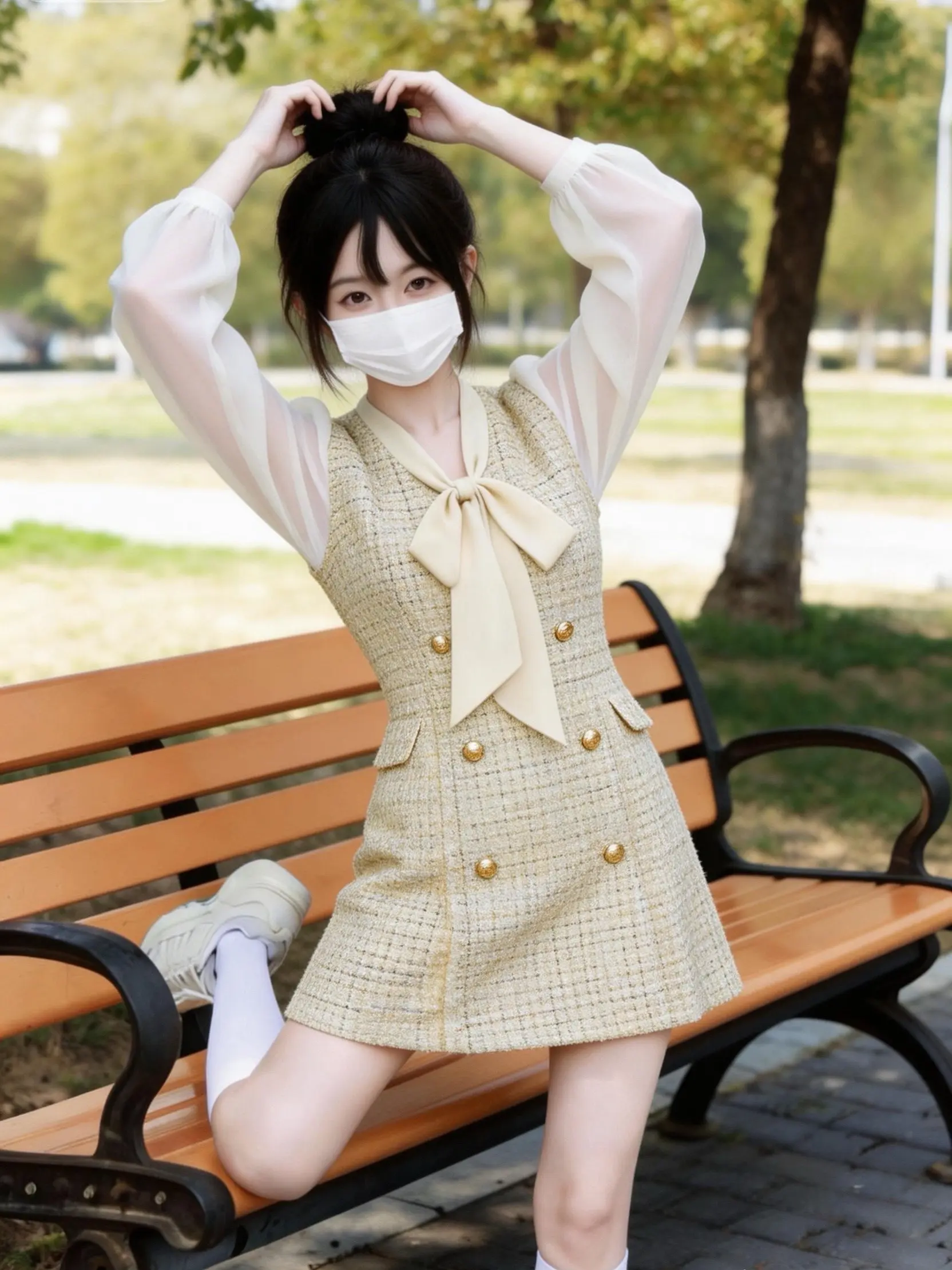 粗花呢+雪纺袖，学院风少女感拉满✨。小个子闭眼冲！假两件小香风裙，显高又显瘦💃