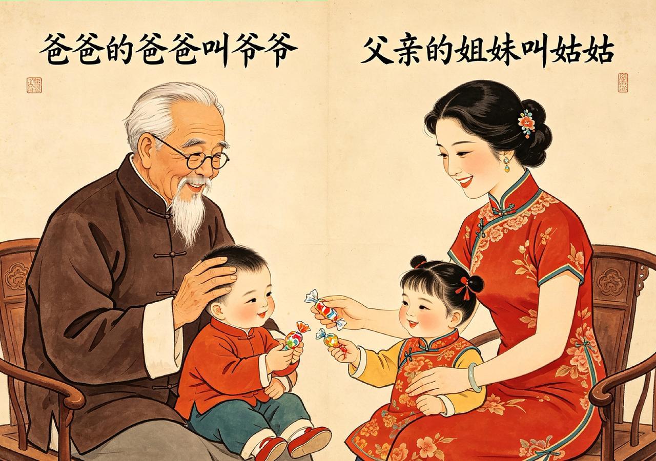 爸爸的爸爸叫爷爷，爸爸的妈妈叫奶奶
，爸爸的兄长叫伯伯，爸爸的弟弟叫叔叔，爸爸的