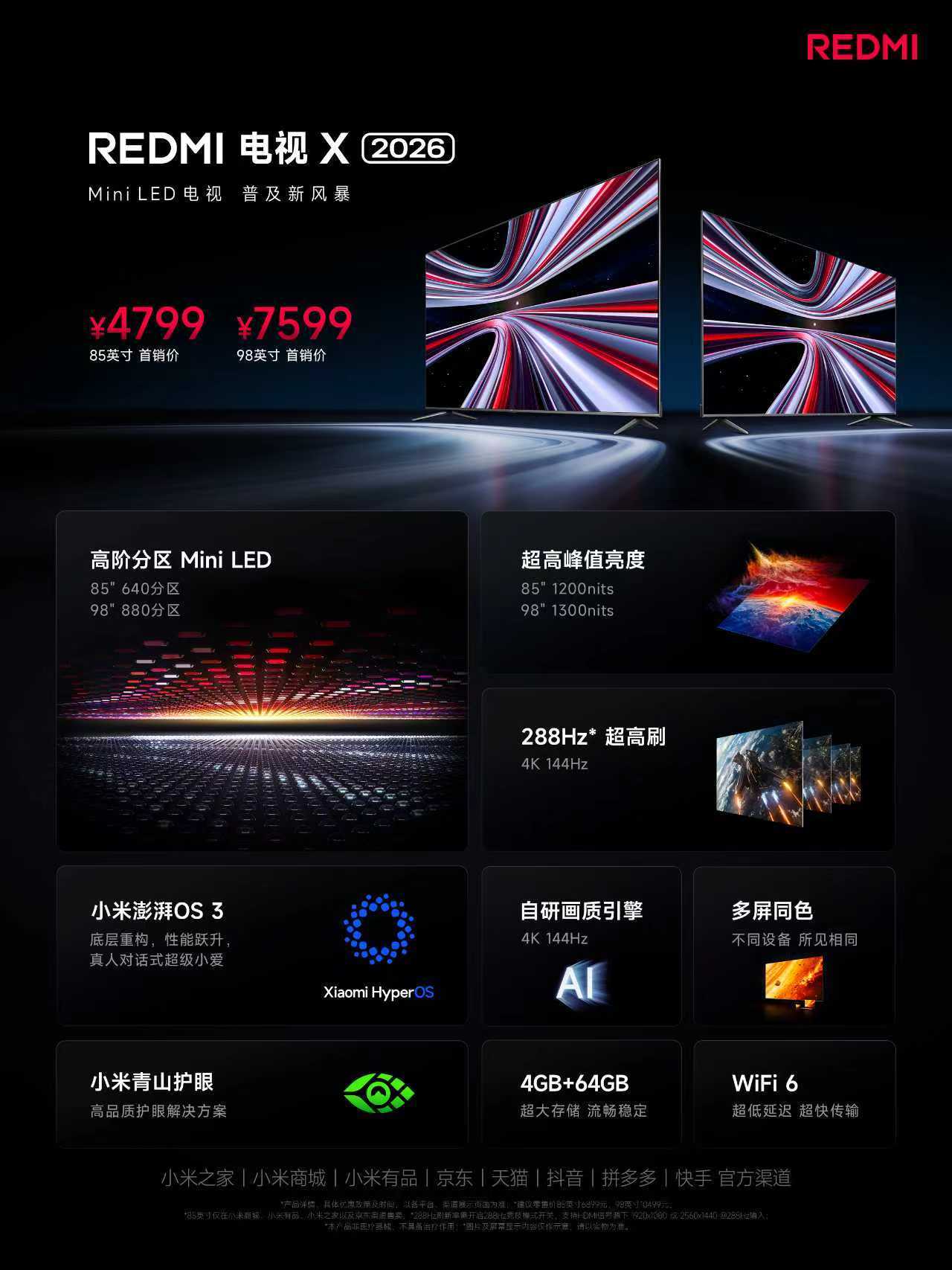 刚好这段时间在装修新房研究家电REDMI 电视 X 2026 感觉很不错85 吋