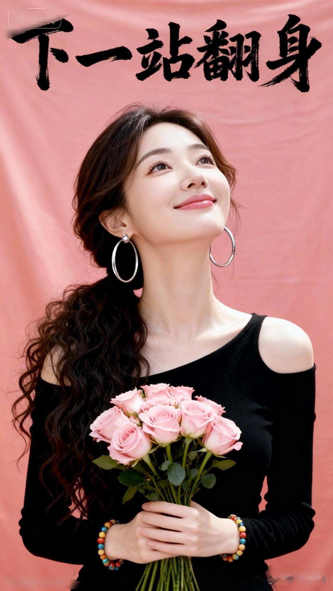 粉玫瑰赠佳人，情意绵绵。可爱插画分享 下一站翻身，绽放你的美丽！🌹💃