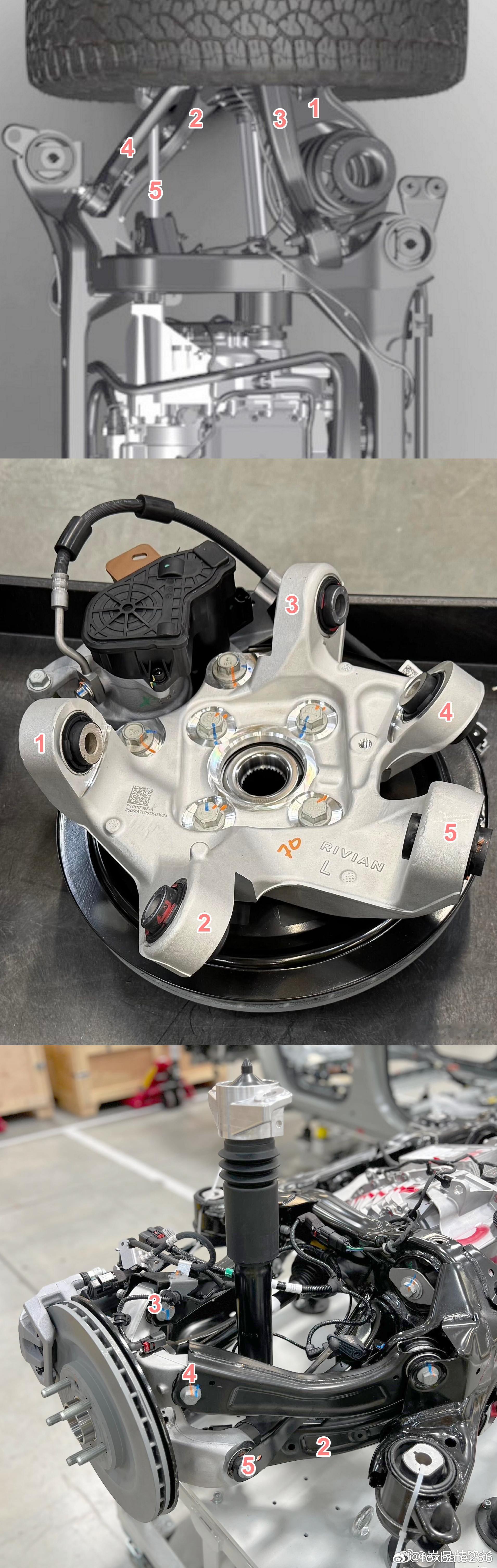 rivian的后腿，也是避振装2号杆上了。。。