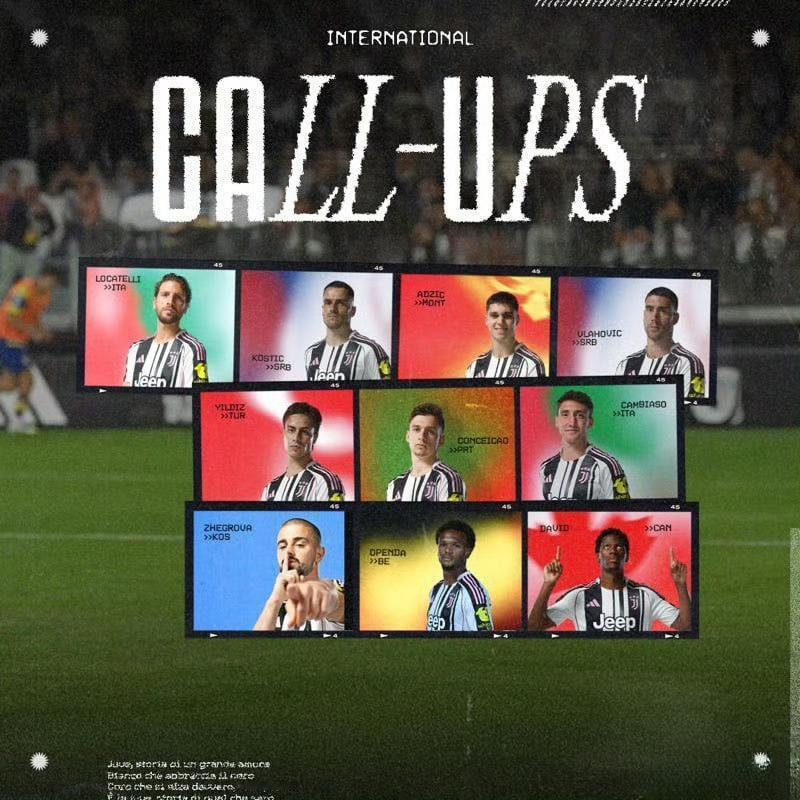 国际比赛日斑马军团共有10名球员被各自国家队征召。
砍比亚索 洛卡特利
弗拉霍维