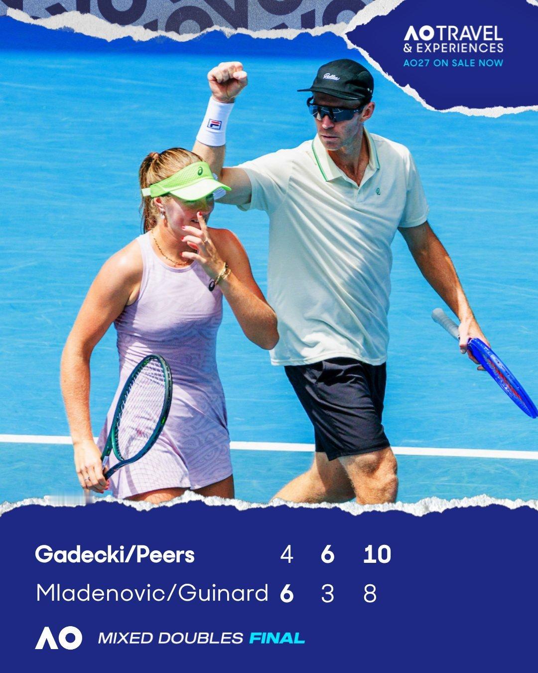 盖德基/皮尔斯卫冕澳网混双冠军🏆分享17.5万澳元对比一下单打首轮奖金是15万