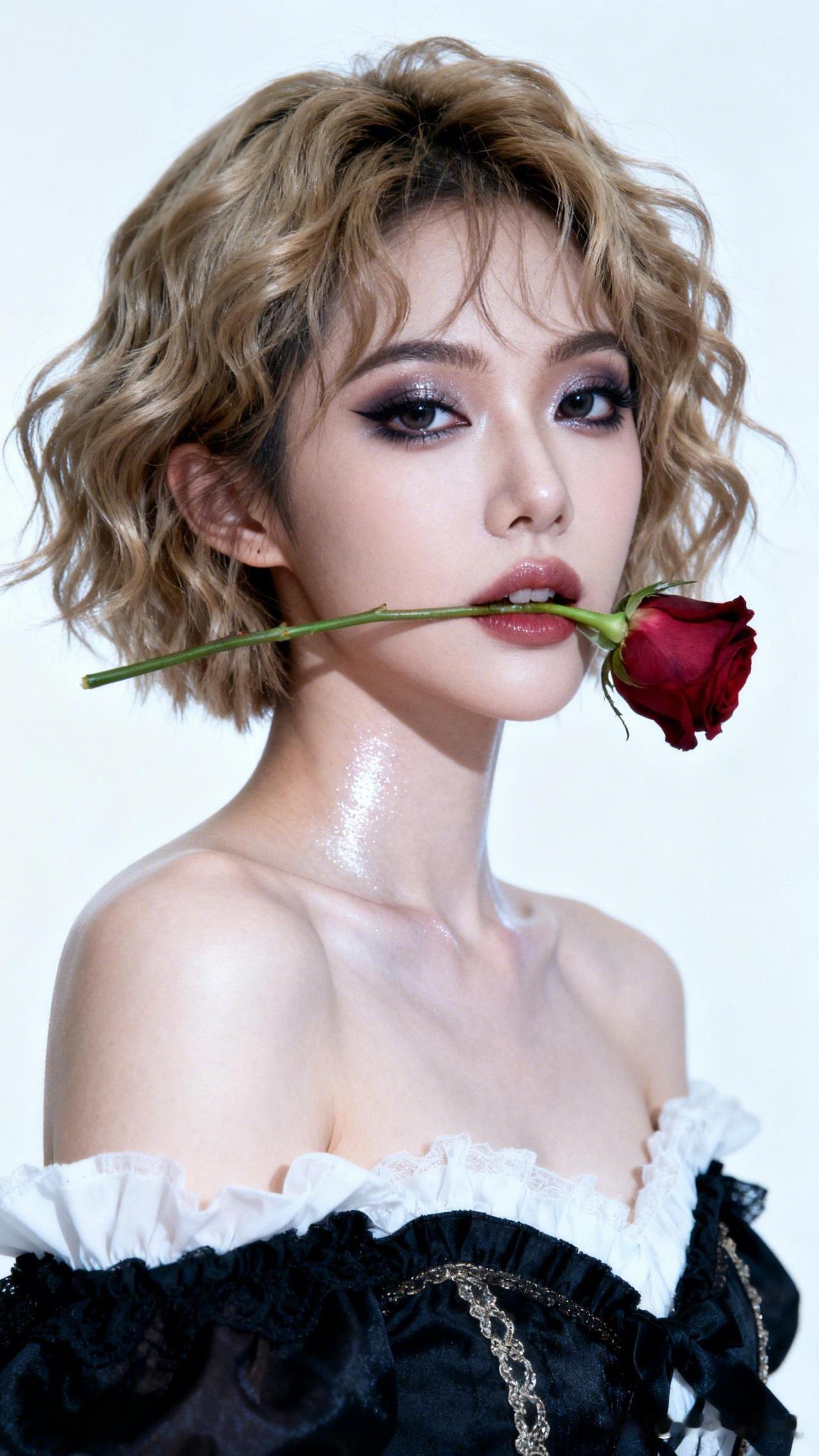 红袖添香夜，花前月下人。晒美美哒照片 玫瑰与少女的浪漫邂逅，复古妆容与现代时尚的