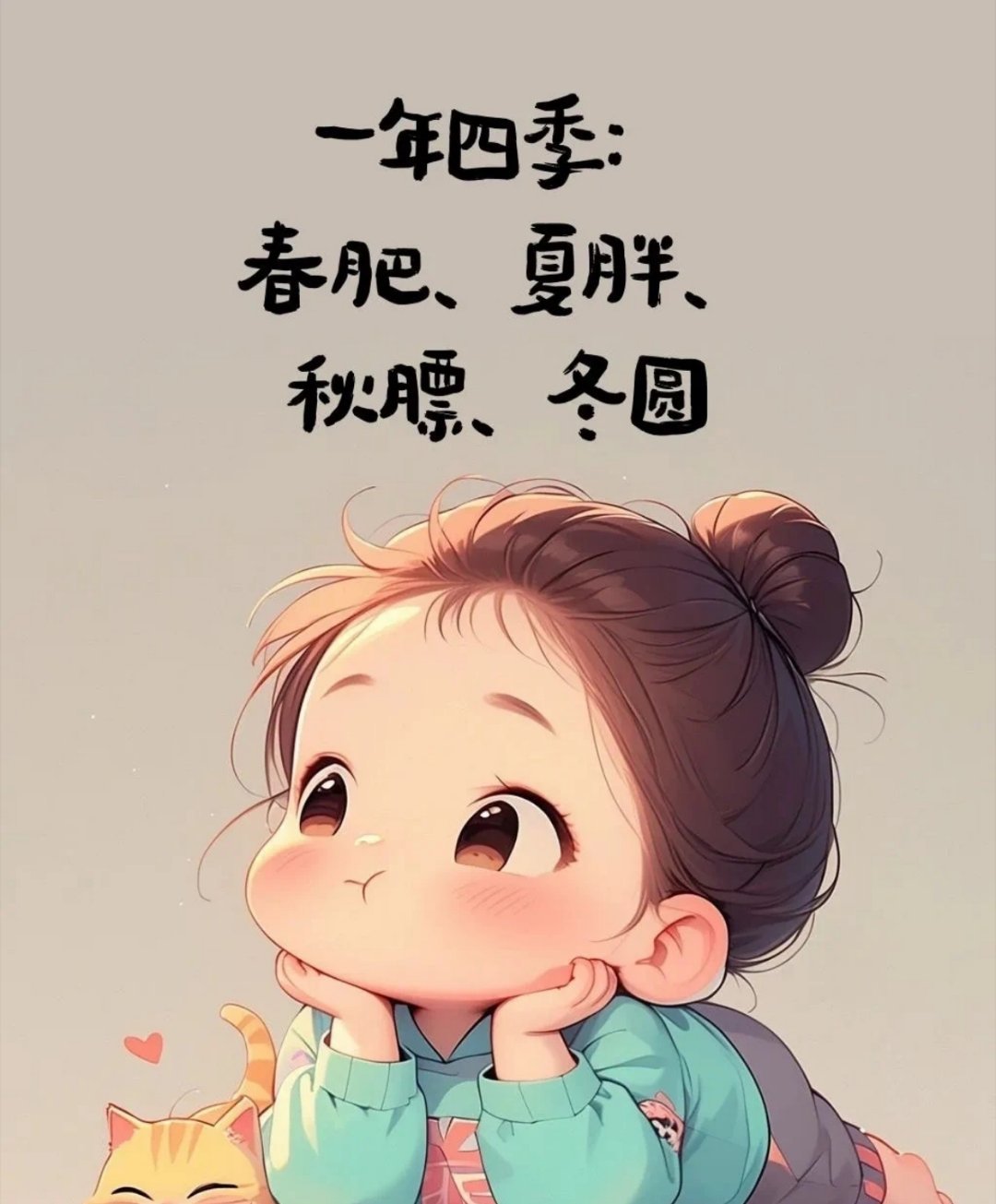 一年四季：春肥 夏胖 秋膘 冬圆 