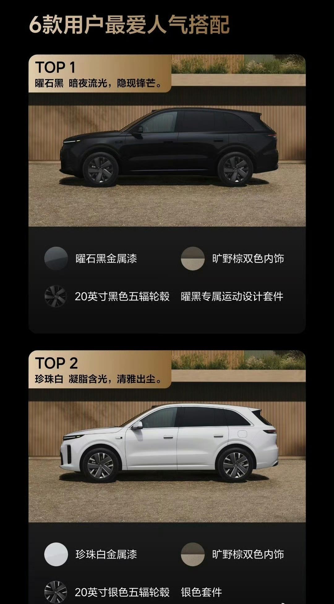理想L6这次的耀黑套件，选装率高达80%，可以说基本人手一套外观颜色搭配依次是：