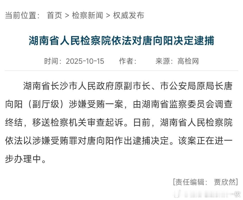 长沙市原副市长、公安局原局长唐向阳，被逮捕！热点现场 ​​​