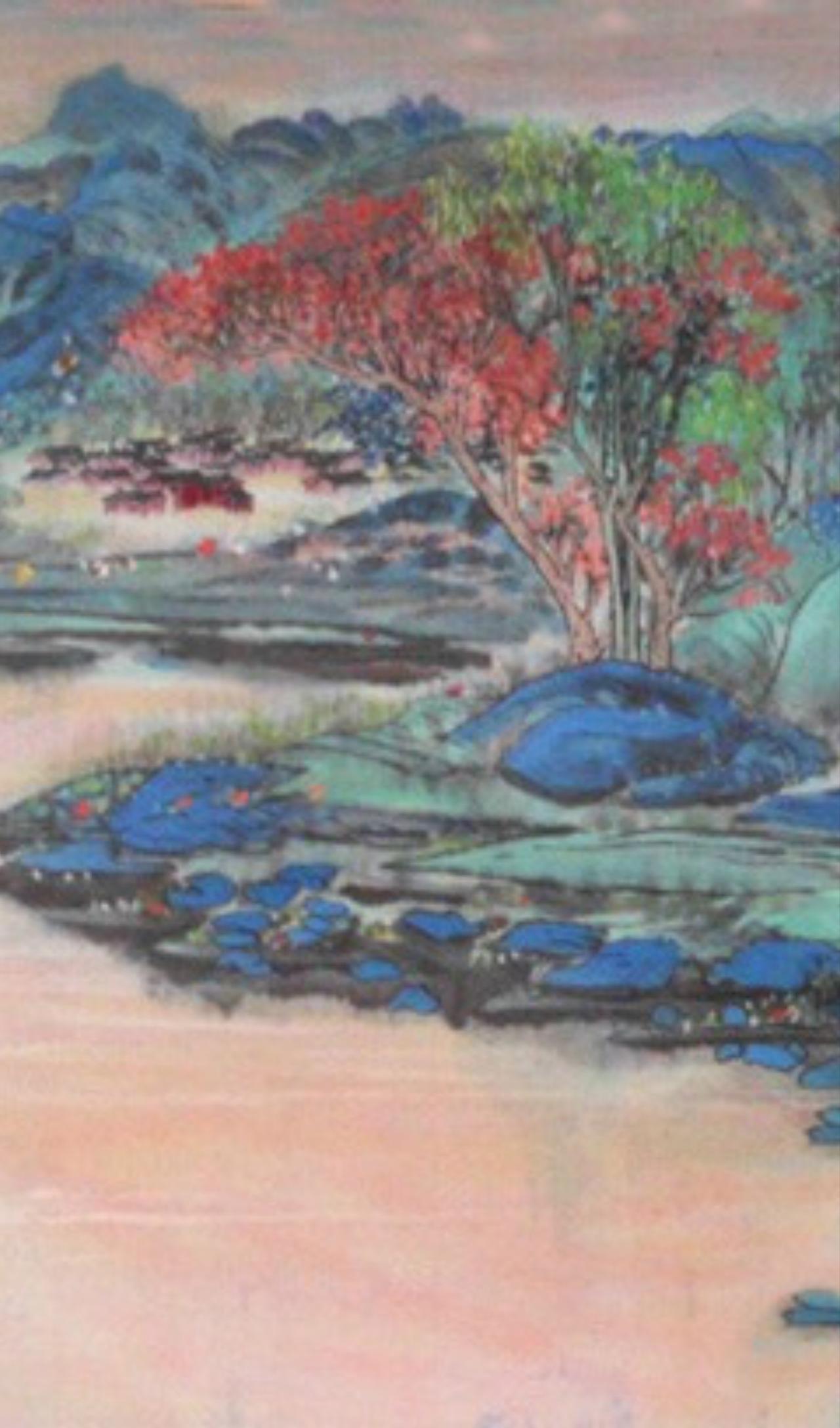 晒出你最好看的国画作品也晴青绿山水画的意境高雅婷美国画风光 山水间画 有山水画 