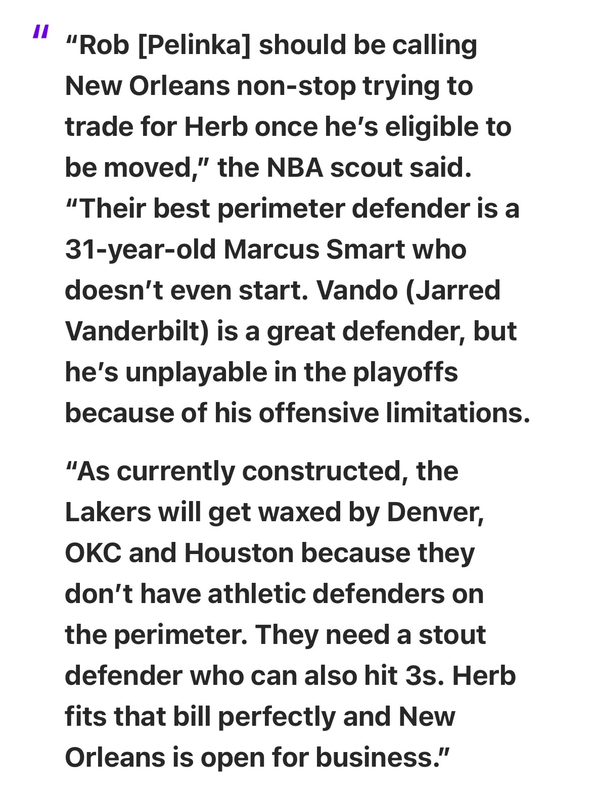 一位NBA球探敦促佩林卡交易得到赫伯-琼斯：“赫伯具备交易资格后，佩林卡应该不停