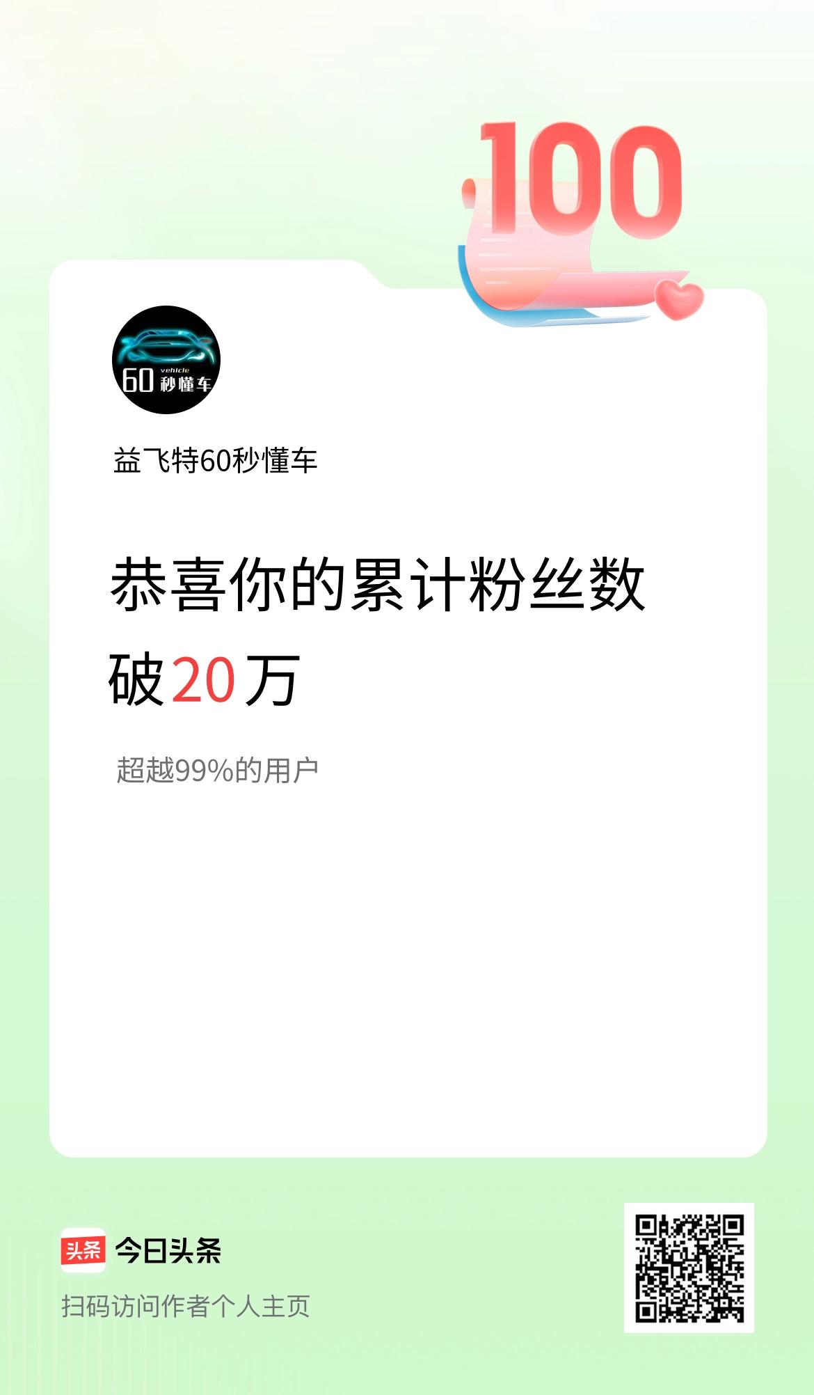 我在头条累计粉丝数破20万啦！