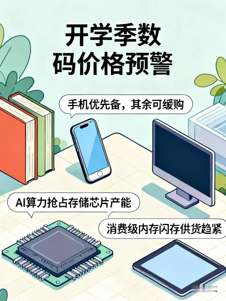 开学季数码三件套价格疯涨，最高涨幅达50%！建议准大学生先备好手机，其余可暂缓购