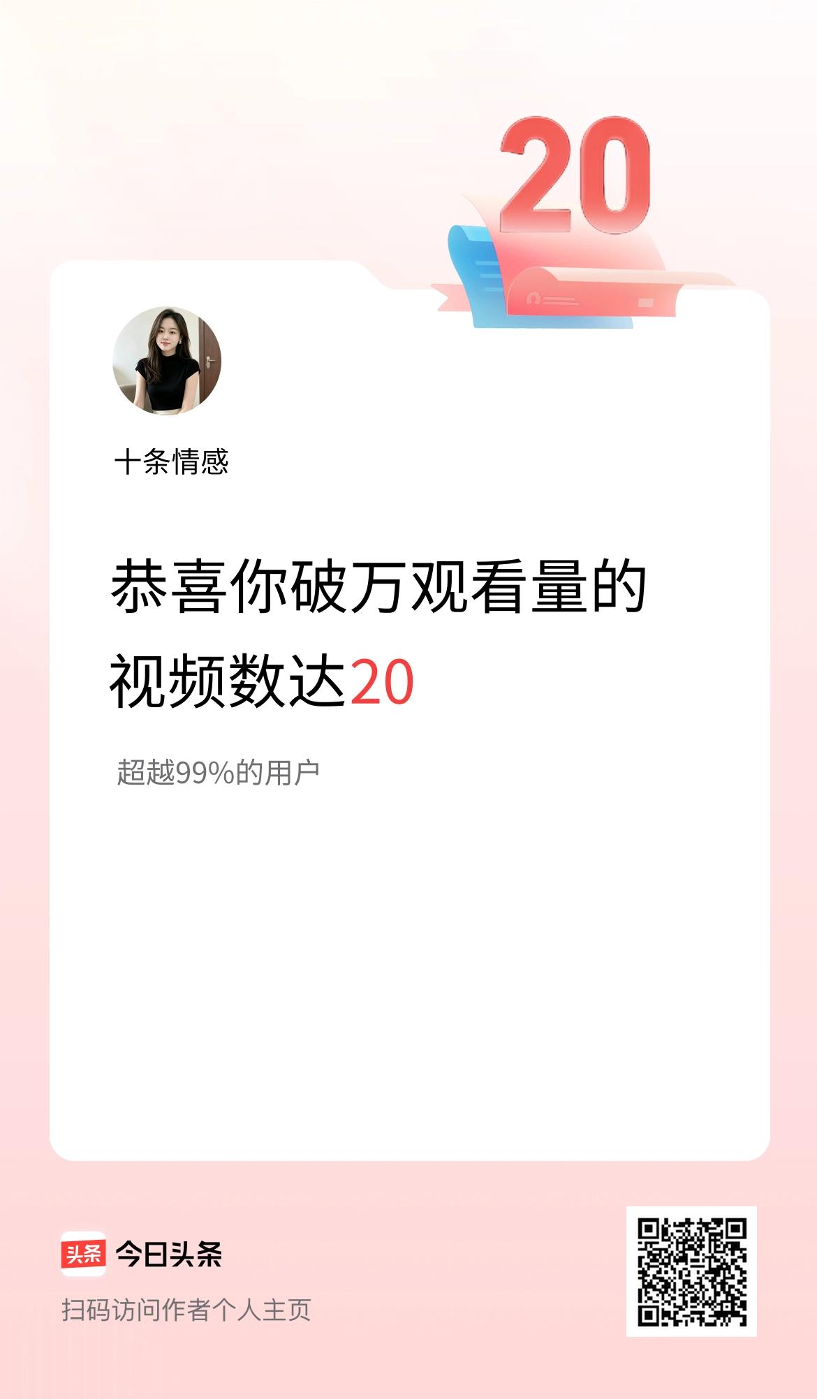 我在头条有20条视频播放量破万了！