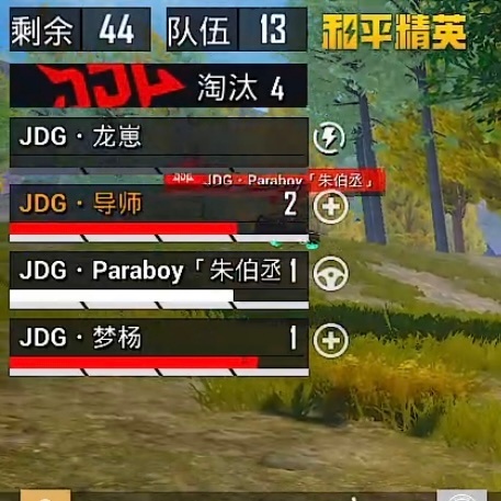 JDG本局拿下4淘汰，剩余44人，13队角逐。龙崽、导师、Paraboy、梦杨持